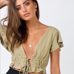 Princess Polly Jamison Reid Crop Top Khaki